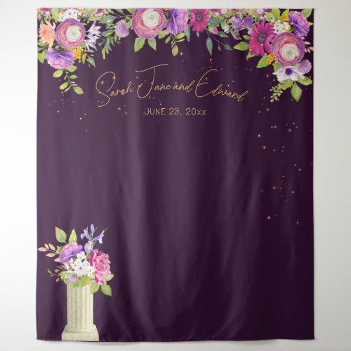 Aubergine Floral Bridal Photo Booth Backdrop
