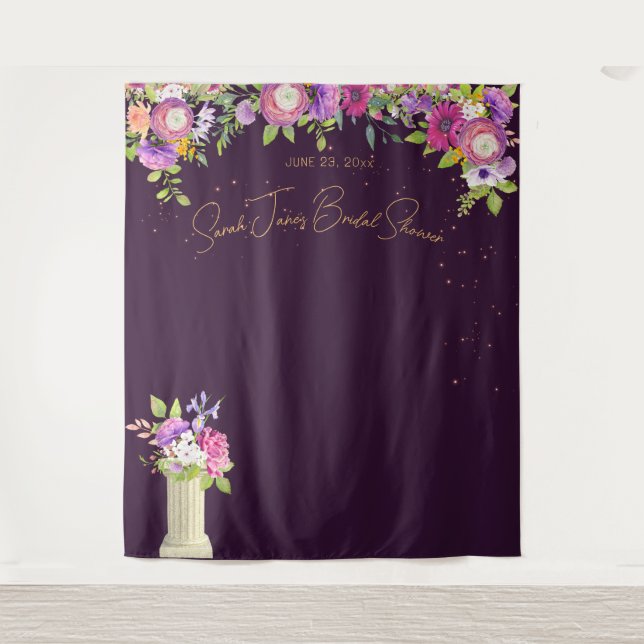 Aubergine Floral Bridal Shower Backdrop (Front)