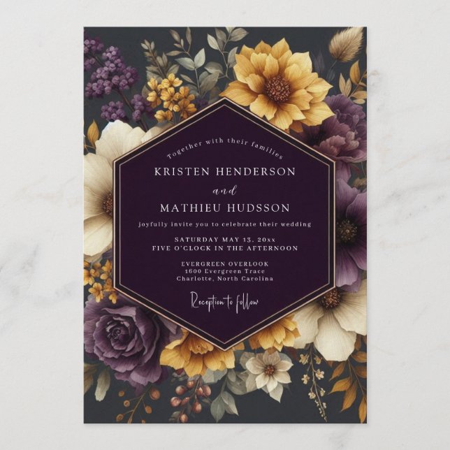 Aubergine Golden Wedding Invitation (Front)