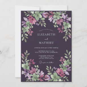 Aubergine Lavender Painted Wedding Invitation