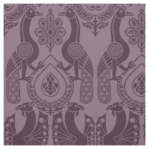 Aubergine Medieval Peacocks and Dragons Fabric
