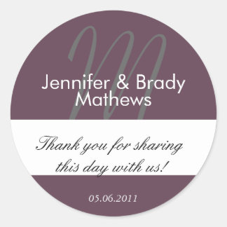 Aubergine Monogram Wedding Favor Sticker