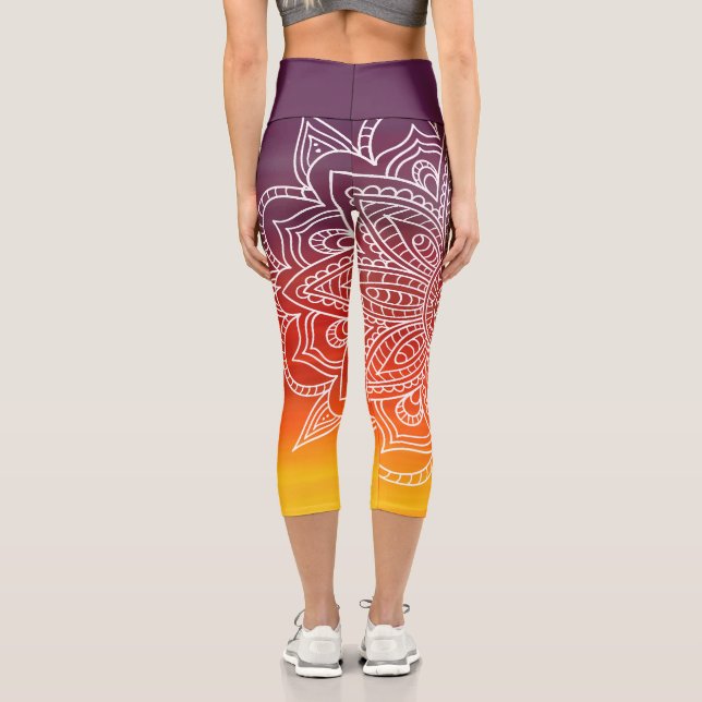 Aubergine Orange and White Mandala Yoga Capri  (Back)
