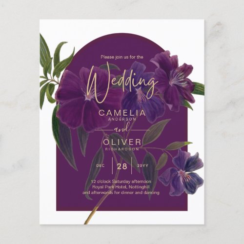 Aubergine Plum Purple Floral Forest Green Wedding Flyer