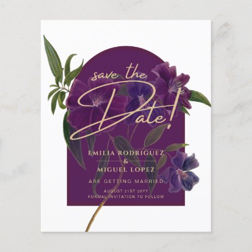 Aubergine Plum Purple Floral Forest Green Wedding Flyer