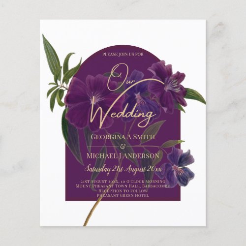 Aubergine Plum Purple Floral Forest Green Wedding Flyer