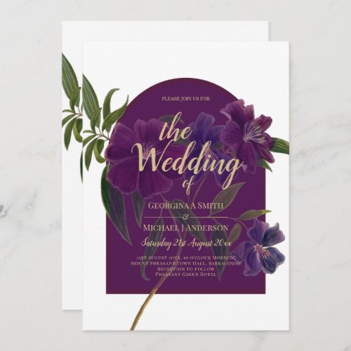 Aubergine Plum Purple Floral Forest Green Wedding Invitation