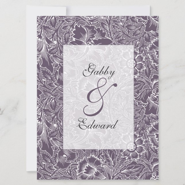 Aubergine Purple Vintage Long Wedding Invitation (Front)