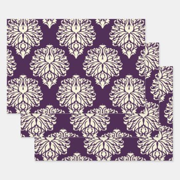 Aubergine Southern Cottage Damask Wrapping Paper Sheets by SunshineDazzle at Zazzle