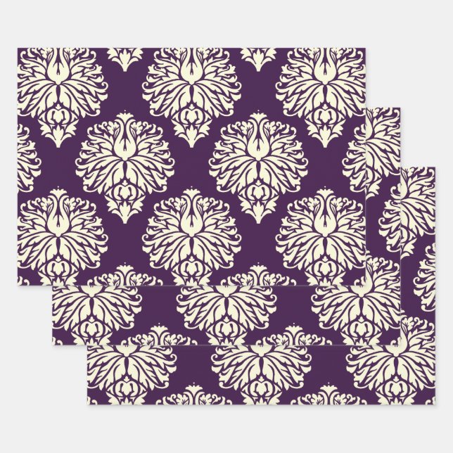 Aubergine Southern Cottage Damask Wrapping Paper Sheets (Set)