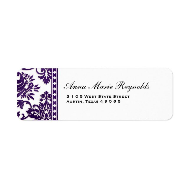 Aubergine Vintage Damask Lace Fancy Label (Front)