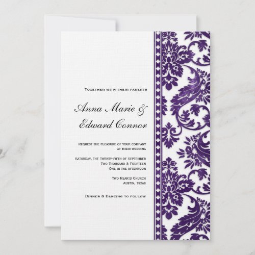Aubergine Vintage Damask Lace Wedding Announcements