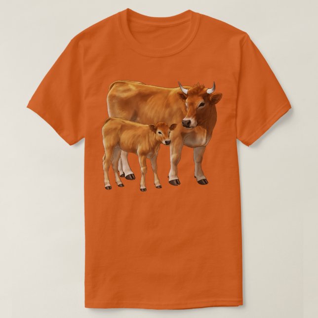 Aubrac Cow and Cute Calf T-Shirt (Design Front)