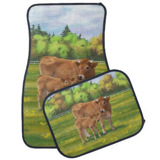 Aubrac Cow & Cute Calf in Spring Pasture Car Floor Mat