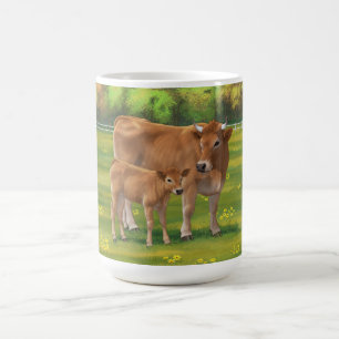Aubrac Cow & Cute Calf in Spring Pasture Coffee Mug