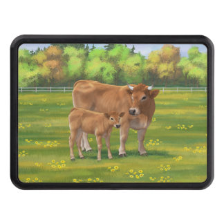 Aubrac Cow & Cute Calf in Spring Pasture Hitch Cover