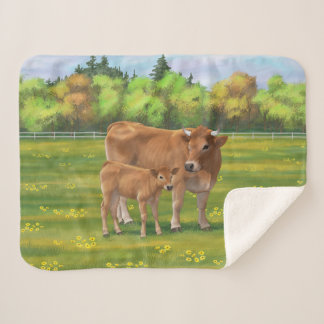Aubrac Cow & Cute Calf in Spring Pasture Sherpa Blanket
