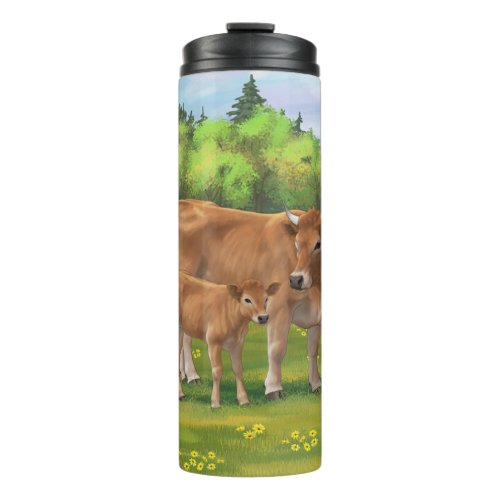 Aubrac Cow  Cute Calf in Spring Pasture Thermal Tumbler