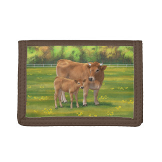 Aubrac Cow & Cute Calf in Spring Pasture Trifold Wallet