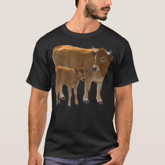 Aubrac or Jersey Brown Cow Cute Calf Cattle Art T-Shirt