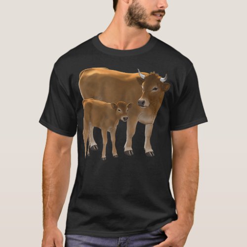 Aubrac or Jersey Brown Cow  Cute Calf Cattle Art T_Shirt