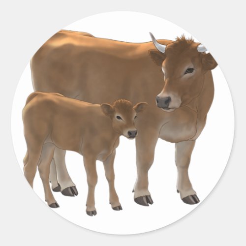 Aubrac or Jersey Brown Cow  Cute Calf Cattle Ranc Classic Round Sticker