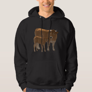 Aubrac or Jersey Brown Cow & Cute Calf Cattle Ranc Hoodie