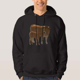 Aubrac or Jersey Brown Cow & Cute Calf Cattle Ranc Hoodie