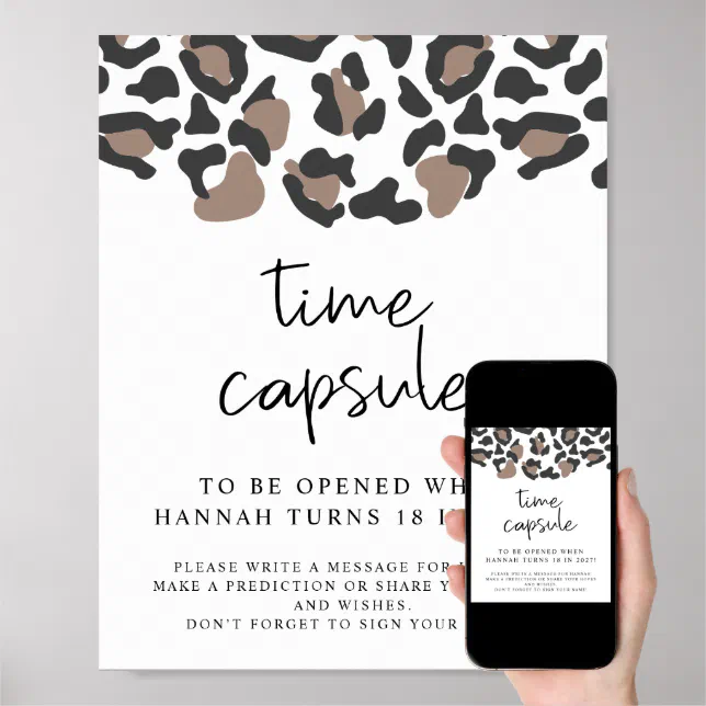 AUBREE Leopard Print Baby Shower Time Capsule Sign Zazzle