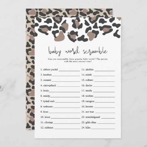 AUBREE Leopard Print Baby Word Scramble Game  Invi Invitation