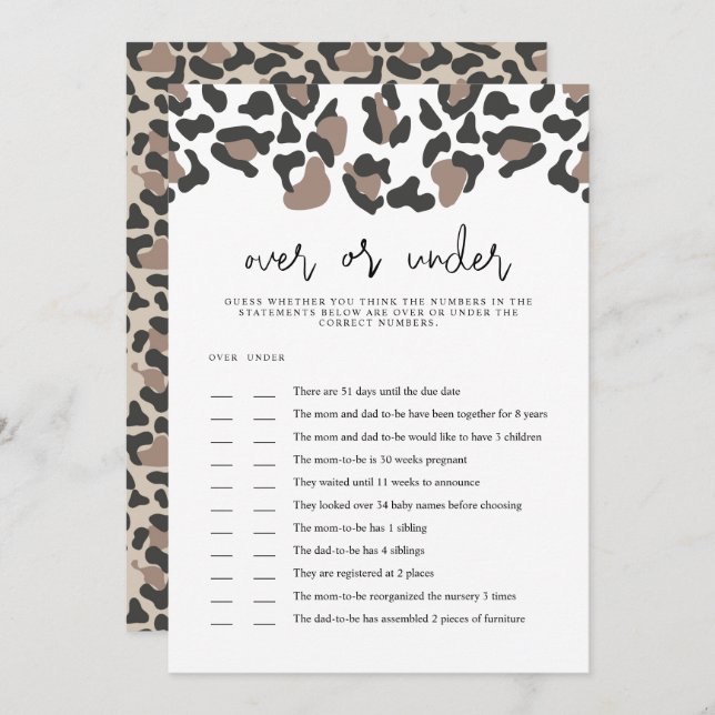 AUBREE Leopard Print Over Under Baby Shower Game Invitation (Front/Back)