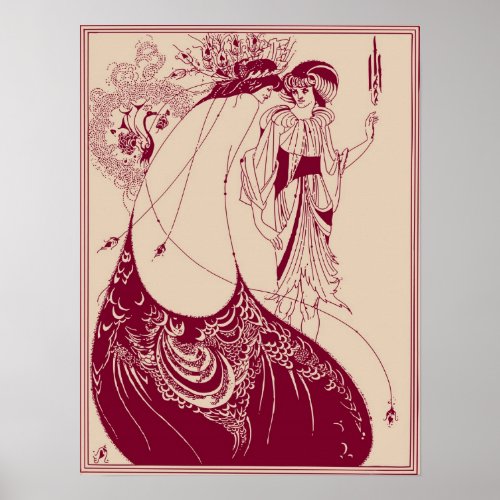 Aubrey Beardsley Peacock Skirt Maroon Poster