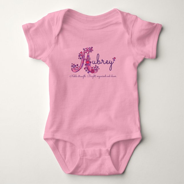 Aubrey girls name & meaning A monogram romper (Front)