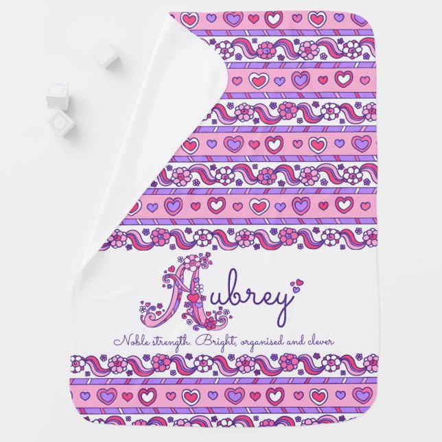 Aubrey name with name meaning hearts baby blanket (In Situ)