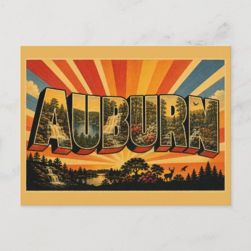 Auburn Alabama Waterfall Forest Vintage Art Postcard