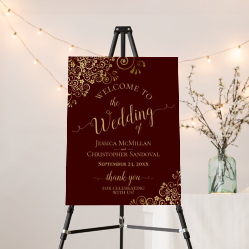 Auburn Brown Elegant Gold Frills Wedding Welcome Foam Board