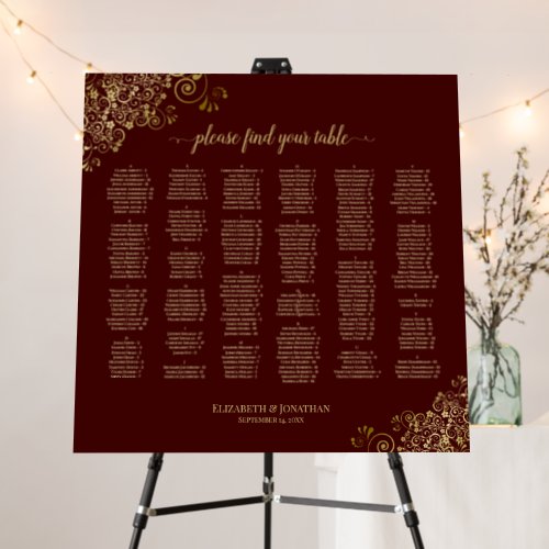 Auburn Brown  Gold Alphabetical Seating Chart Foam Board