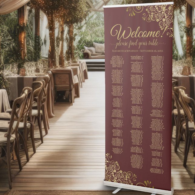Auburn Brown & Gold Alphabetical Seating Chart Retractable Banner (Creator Uploaded)