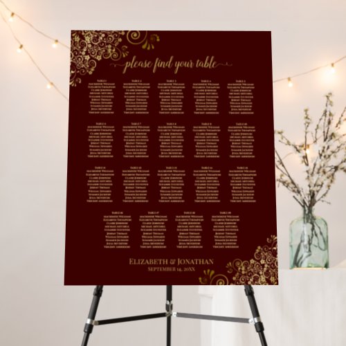 Auburn Brown  Gold Lace 19 Table Seating Chart Foam Board