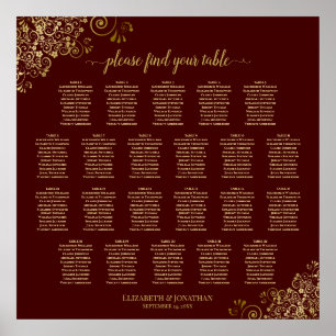 Auburn Brown & Gold Lace 22 Table Seating Chart