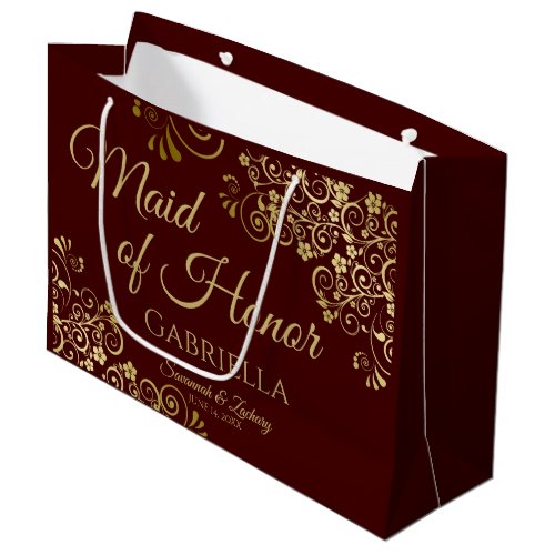 Auburn Brown  Gold Lace Maid of Honor Wedding Large Gift Bag