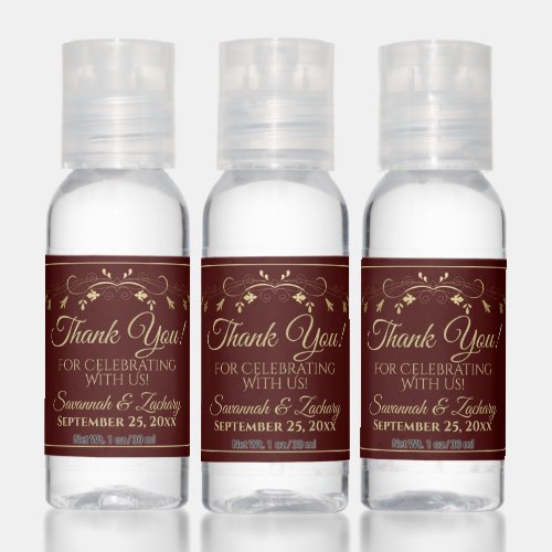 Auburn Brown  Gold Vintage Wedding Thank You Hand Sanitizer