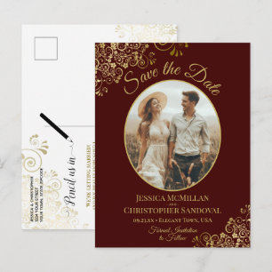 Auburn Brown & Gold Wedding Save the Date Photo Announcement Postcard