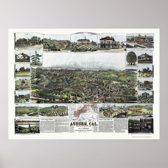 Auburn, CA Panoramic Map - 1887 Poster (Front)