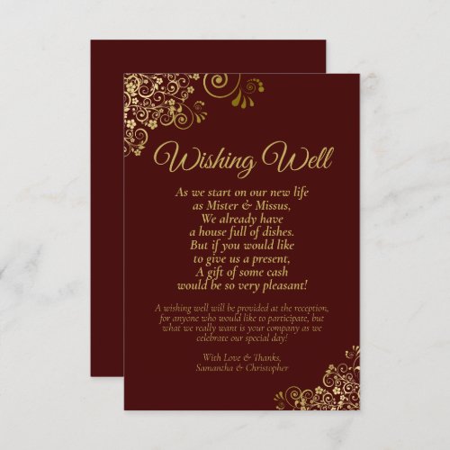 Auburn  Gold Lace Wedding Wishing Well Poem Enclosure Card