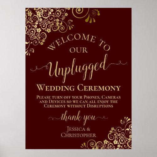 Auburn  Gold Stylish Unplugged Wedding Ceremony Poster