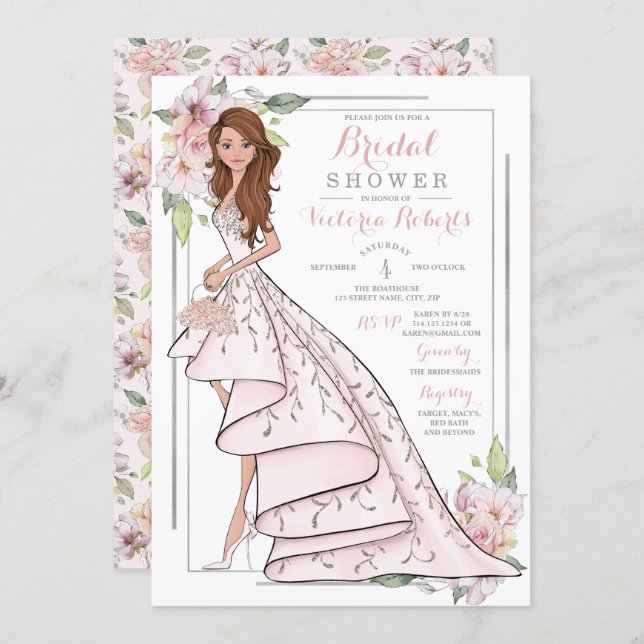 Auburn Hair Bride Floral Bridal Shower Invitation (Front/Back)