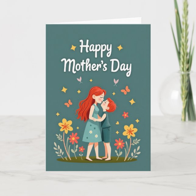 Auburn Hair Mothers Day Kiss Card (Front)
