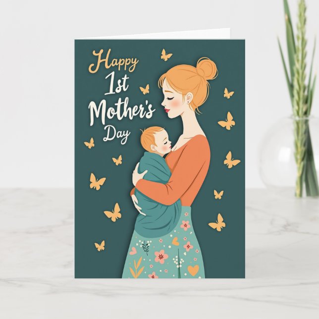 Auburn Haired Mom First Mother Card (Front)