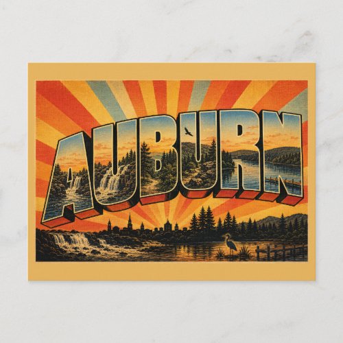 Auburn Maine River Falls Forest Lake Art Postcard